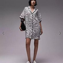 (嫻嫻屋) 英國ASOS-Topshop單色印花西裝領短袖洋裝AB24