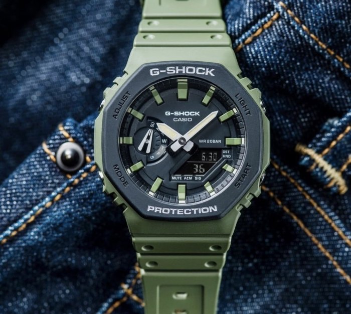 綠色CASIO G-SHOCK GA-2100SU-1A 迷彩黑色超薄雙顯AP 皇家橡樹| Yahoo