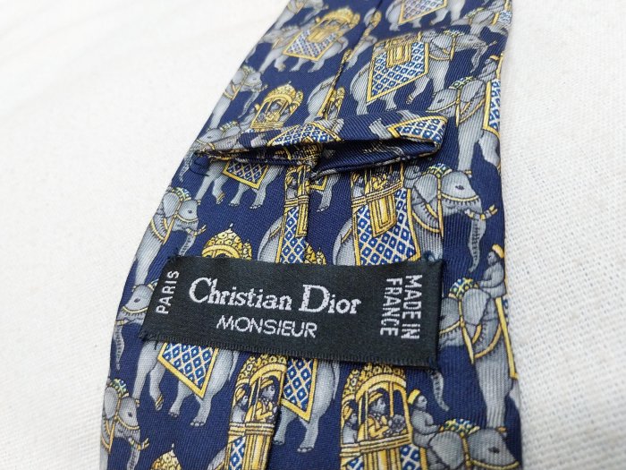 羅浮宮 正品 法國 Christian Dior 迪奧 金轎大象  彩圖領帶 法國製 品味出眾 質料講究