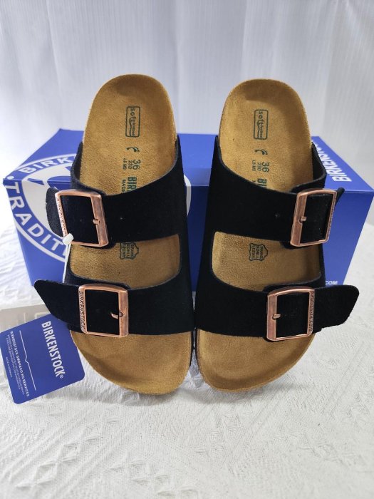 birkenstock 勃肯鞋情侶款真皮牛皮軟木厚底休閒拖鞋涼鞋黑色絨面35-45