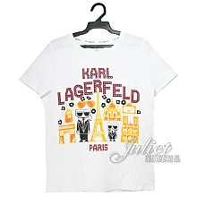 【茱麗葉精品】【全新精品】KARL LAGERFELD 卡爾 水鑽LOGO卡爾公仔棉質短T恤.白(多尺寸) 現貨