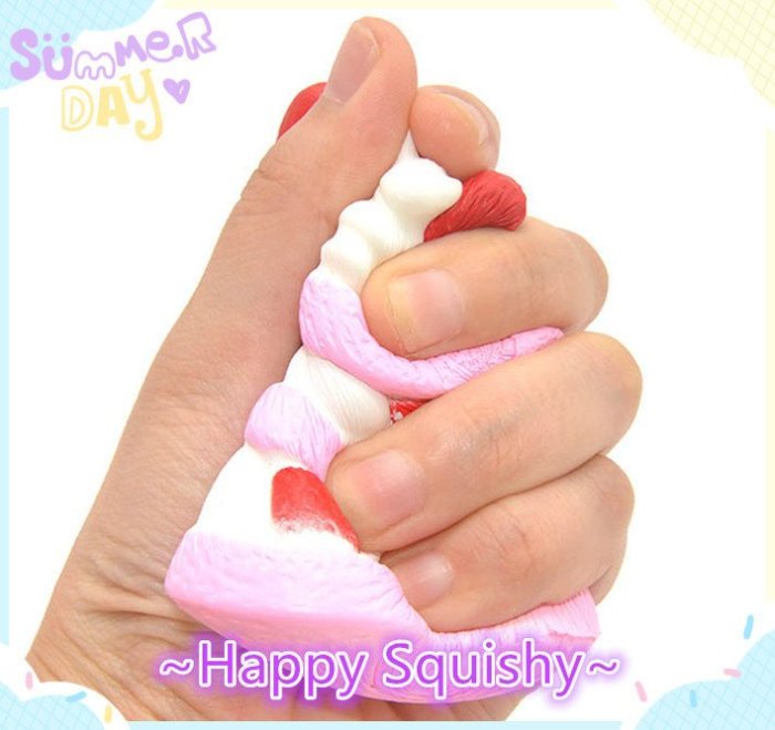 ~快樂莊園精選~ 最新款超可愛慢回彈 草莓冰淇淋蛋糕 Squishy 吊飾/減壓玩具/軟軟(藍色款)~現貨不用等