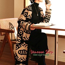 歐美 新款 波希米亞風格 吉普賽圖騰緹花 高級感慵懶長版羊毛針織衫外套 大碼 (W1019)