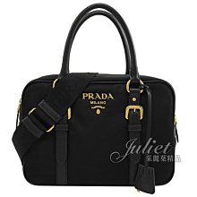 【茱麗葉精品】 全新商品 PRADA 專櫃商品 1BB088 經典浮雕LOGO尼龍兩用手提包.黑-附鎖組 現貨