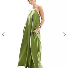 (嫻嫻屋) 英國ASOS-優雅時尚名媛綠色平口領口袋長裙洋裝AC24