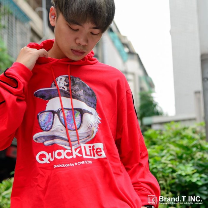 【Brand T】免運 達酷鴨 DUCK DUDE LOGO PRINT PARKA 紅色*鴨子*薄款*帽T*連帽*T恤