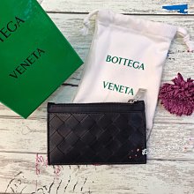 《真愛名牌精品》Bottega Veneta (BV) 608784 黑中格編織一字拉 鑰匙 零錢包*全新*代購