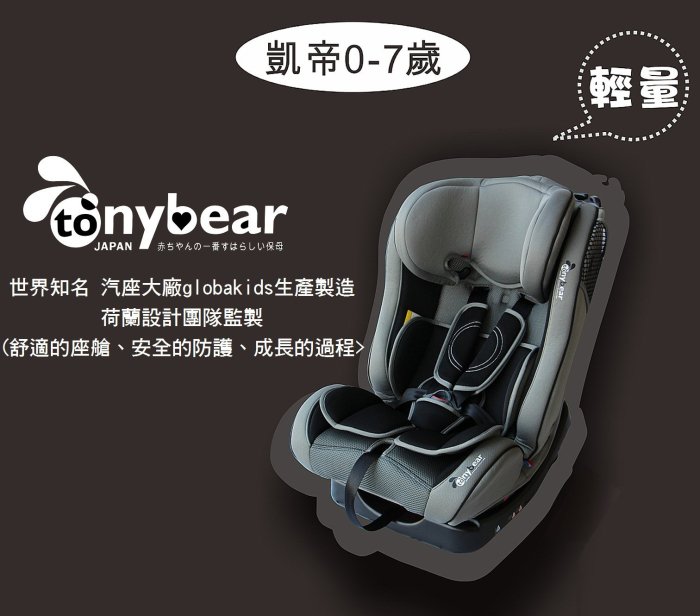 *玟玟*tonybear 凱帝0-7汽車座椅TB-1029A 蜂巢式透氣布料，頭靠多段調整，椅背服貼度可調