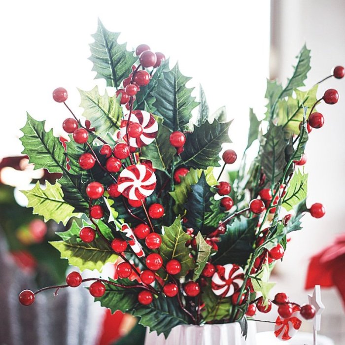人造聖誕樹松樹樹枝聖誕漿果 / 聖誕節 DIY 花圈裝飾餐桌裝飾品兒童禮物-麥德好服裝包包