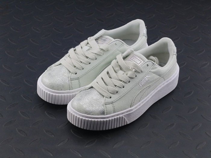 PUMA BASKET PLATFORM 彪馬 淺抹茶 牛仔布 366494-03女鞋