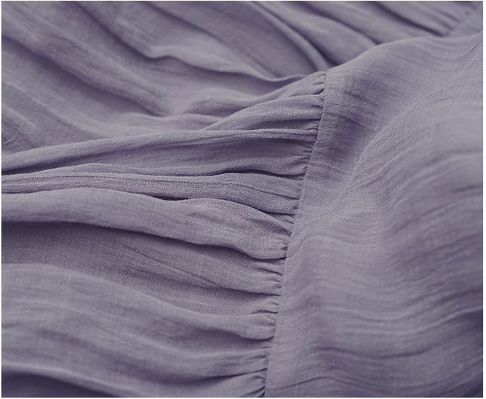 【鈷藍家】棉麻臆想 簡約寬鬆熏衣紫連身裙紫藤夏季高支高密加撚細皺苧麻寬鬆大擺雙層連衣裙
