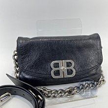 BALENCIAGA 巴黎世家 BB SOFT 銀鍊黑色翻蓋包   精品包 包包 肩背包 側背包 隨身包