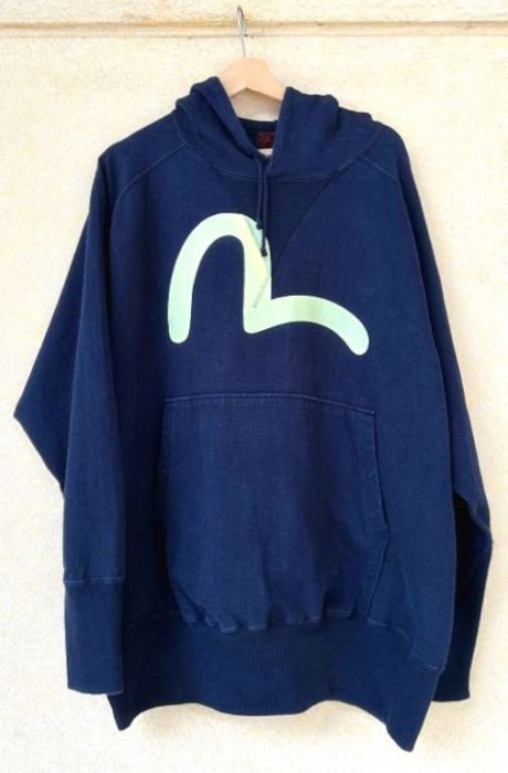 BLACK美中古EVISU.JAPAN日版老品VINTAGE手工刷大M LOGO連帽長T帽T