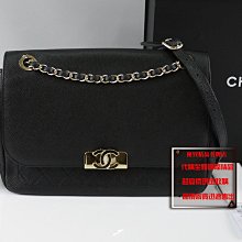 優買二手精品名牌店 CHANEL A93857 GST 黑色荔枝皮金鍊 琺瑯扣 雙面 斜背包肩背包托特包 美品