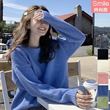 【V3192】SMILE-慵懶風．純色圓領寬鬆長袖針織上衣