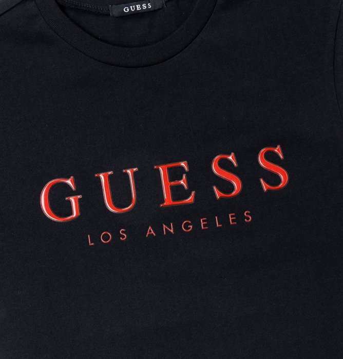 美國百分百【全新真品】Guess T恤 T-shirt 短袖 短T U領 浮雕logo 女 黑色 J342