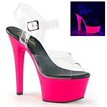 Shoes InStyle《六吋》美國品牌 PLEASER 原廠正品透明霓虹螢光厚底高跟涼鞋 有大尺碼『黑紫紅色』