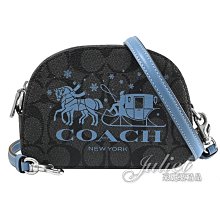 【茱麗葉精品】全新精品 COACH 專櫃商品 CN708 大馬車LOGO印花皮革迷你斜背包.黑灰/藍 現貨