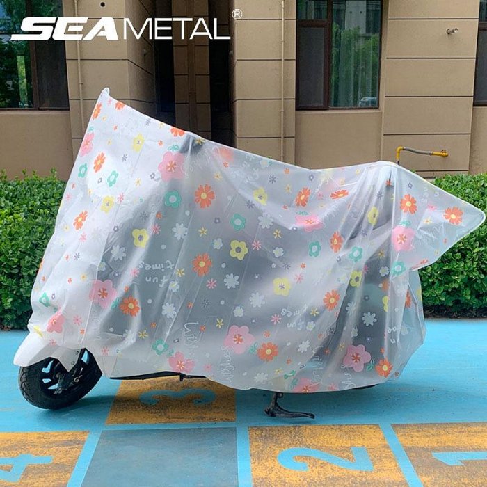 SEAMETAL透明機車罩加厚塑料室外和室內防水防塵可愛圖案摩托車蓋保護套