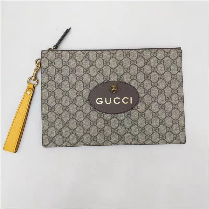 二手Gucci 虎頭包 Neo Vintage高級人造帆布手拿包 中性包 473956