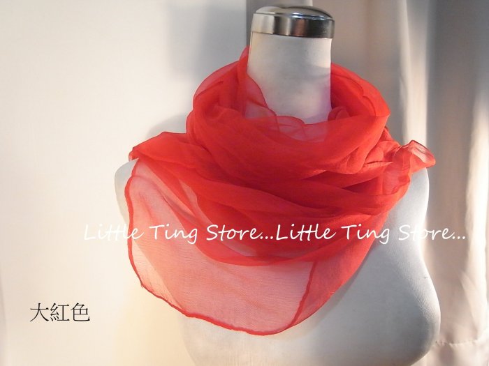 Little Ting Store100%SILK手工素面SILK大紅色絲長巾髮圈/髮帶/手工絲巾圍巾披肩頭巾帽子