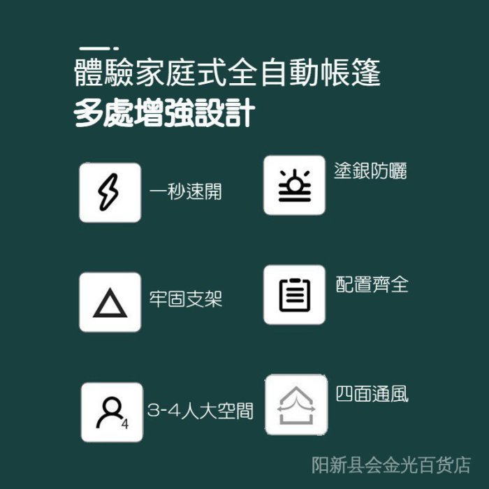 現貨熱銷-【速發】全自動帳篷 3~4人 4門 防水 快速 露營帳篷 戶外野餐 遮陽防曬 防蟲 秒開帳篷 迪卡儂黑膠帳篷