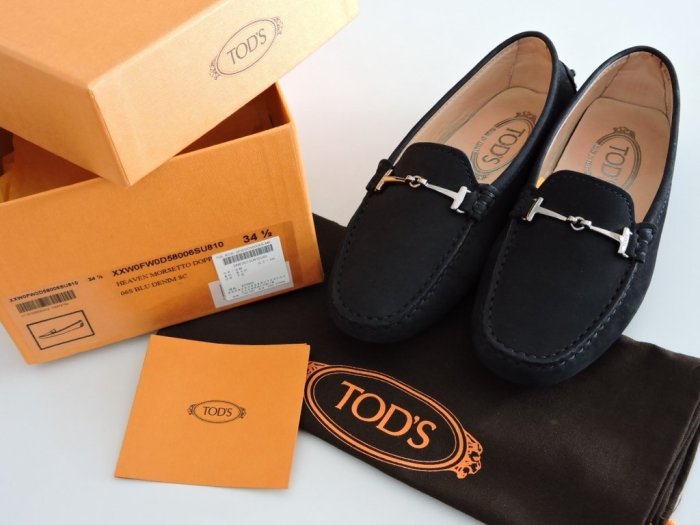 專櫃真品 TOD'S 重深藍磨砂麂皮牛皮豆豆女鞋 34.5 豆豆鞋 35 34 平底鞋 娃娃鞋 TODS