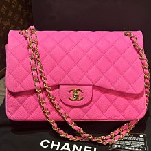 ~路米名品~ 稀少 CHANEL JUMBO 30CM 荔枝皮 金鍊 粉紅 斜肩背包 限量美品