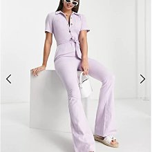 (嫻嫻屋) 英國ASOS-優雅時尚紫色襯衫領短袖喇叭長褲連身褲 EG23