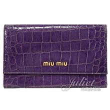 【茱麗葉精品】二手精品【8.5成新】  MIU MIU 時尚經典浮雕LOGO鱷魚紋三折式中短夾.紫