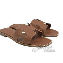 【茱麗葉精品】全新精品 HERMES 專櫃商品 Oran sandal 經典H LOGO平底拖鞋.咖 37號 現貨