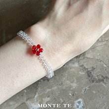 【MONTE TE手作飾品】紅色水晶花透明珠手鍊-現貨