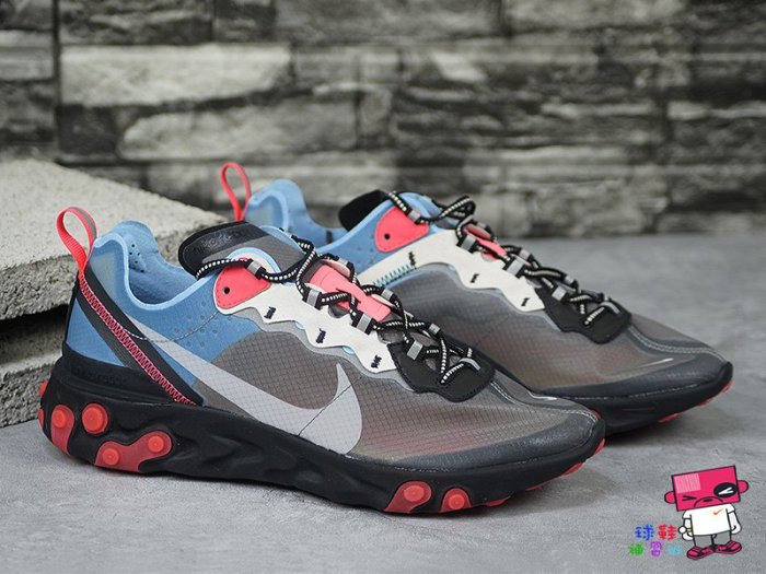 球鞋補習班NIKE REACT ELEMENT 87 SOLAR RED 透明慢跑鞋桃紅藍AQ1090