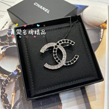 《真愛名牌精品》CHANEL  AB8968   C銀鑽+C黑瑪瑙 雙C 胸針 *全新*代購