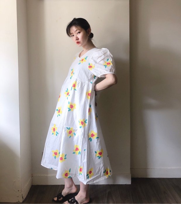 ＳｅｙｅＳ  自然風日韓復古可愛甜美小花泡泡袖洋裝