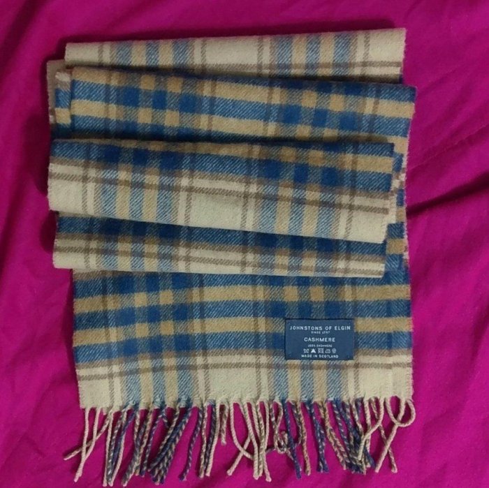 近新（男女均用）蘇格蘭製造 JOHNSTONS OF ELGIN 100% Cashmere 喀什米爾經典花呢格紋圍巾 Burberry THOM BROWNE