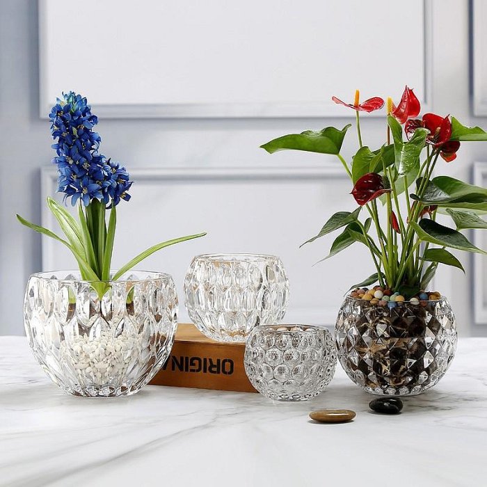 玻璃花瓶 簡約創意水晶玻璃花瓶裝飾水培植物瓶透明花器綠蘿銅錢草花盆113 NM053