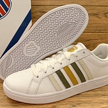 DIBO-KSWISS 男鞋 休閒運動鞋 皮質 白鞋 白色 麂皮 米白綠邊~男生 k swiss-07011186