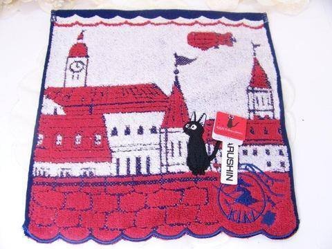 日本帶回 宮崎駿 魔女宅急便 黑貓琪琪 KIKI 紅色塔牆 刺繡手帕 小方巾 台中可面交