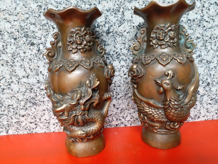 龍鳳銅雕花瓶一對【老件超精緻立體】 | Yahoo奇摩拍賣