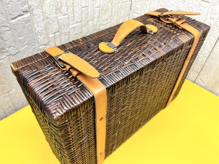 【JP.com】日本帶回 昭和時期 藤編餐具收納箱 旅行箱 野餐籃 中古美品