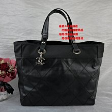 優買二手名牌店 CHANEL 黑 尼龍 布 biarritz TOTALLY 比亞里茲 肩背包 購物包 托特包 拉鍊 美