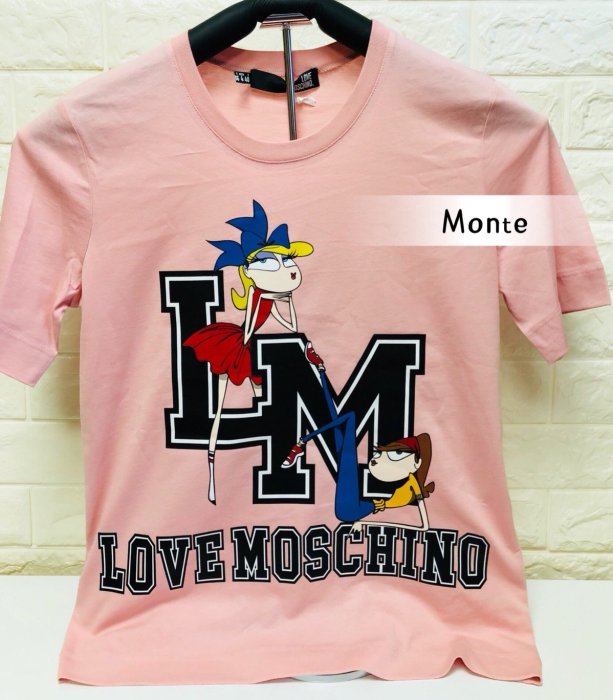 LOVE MOSCHINO 時尚女孩 短T 粉色&白色 蒙特歐洲精品