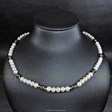 珍珠林~展示品特價出清~6MM水晶珍珠搭配黑膽石項鏈~數量有限#289+8