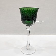 A2536 深綠色玻璃雕花高腳水晶杯 (遠麗精品 台北店)