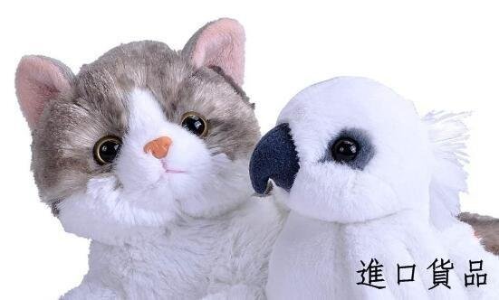 現貨隻     可愛 柔順的 虎斑色小貓咪 白色鸚鵡 動物抱枕玩偶絨毛絨娃娃布偶擺件送禮可開發票