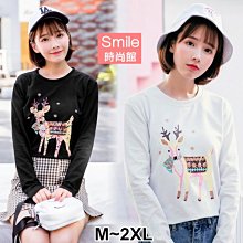 【V2693】SMILE-百搭實穿．可愛卡通小鹿圓領長袖上衣