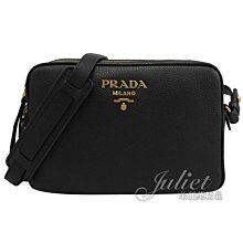 【茱麗葉精品】全新精品 PRADA 1BH079 浮雕LOGO荔枝牛皮斜背雙層相機包.黑 預購無現貨