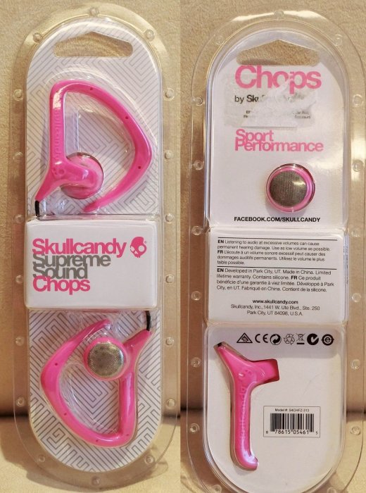 大降價！全新 Skullcandy Supreme Sound Chops 螢光粉紅運動掛耳無麥克風耳塞式耳機，無底價！