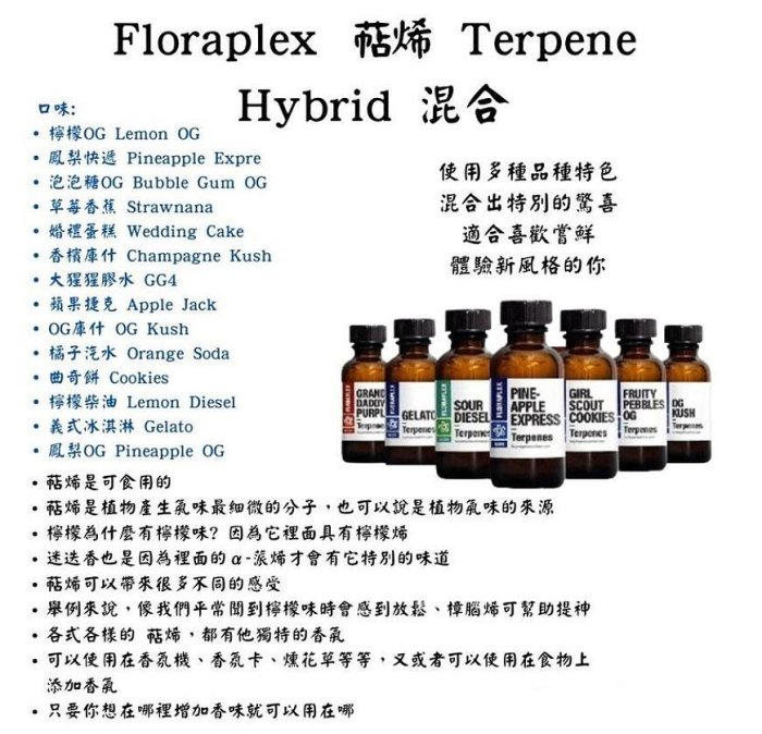 快速出貨 【美國製造 Floraplex Terpenes HYBRID 全系列 】